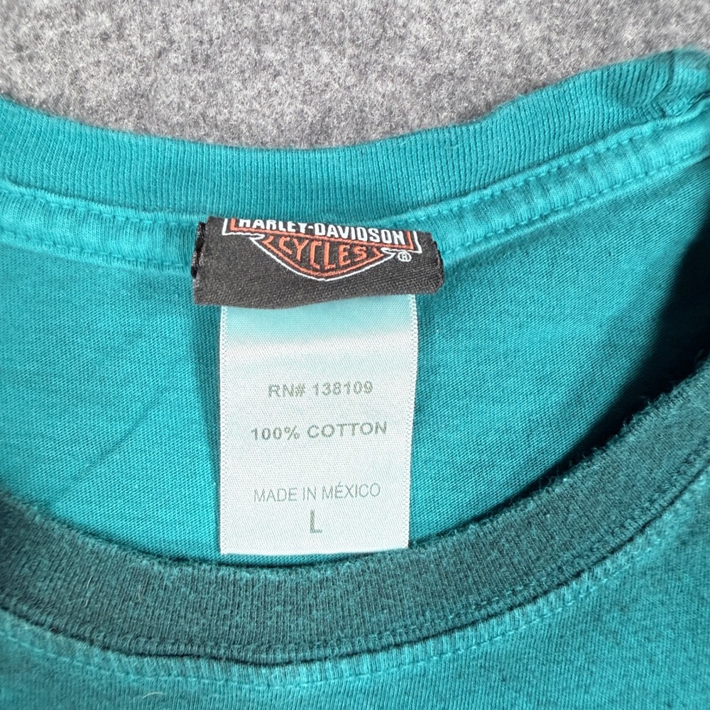 Harley Davidson Southampton MA Ombre Teal Graphic T-Shirt Mens Large 2017 - Picture 4 of 7